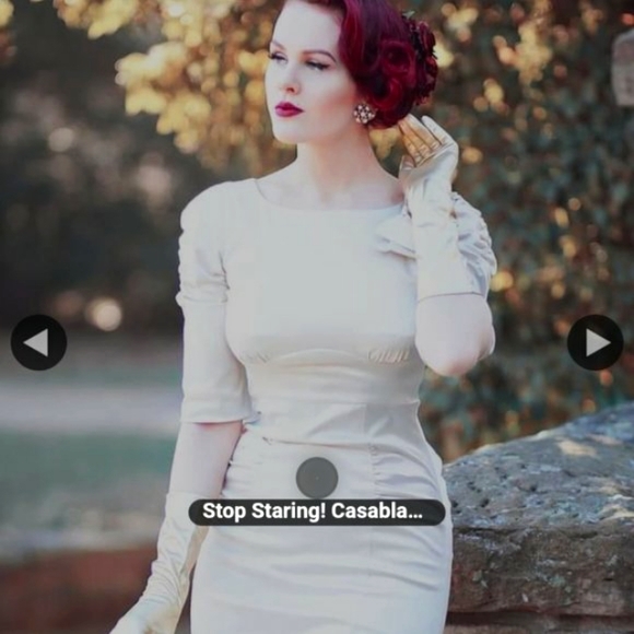 Casablanca Fitted Satin Vintage Pinup Dress - Picture 3 of 6